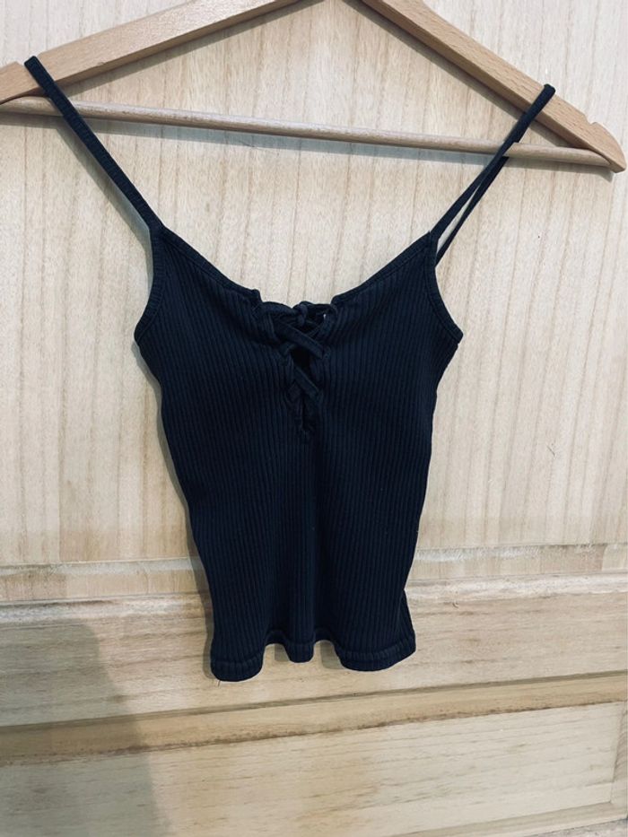 Débardeur noir côtelé à lacets – style crop top - XS