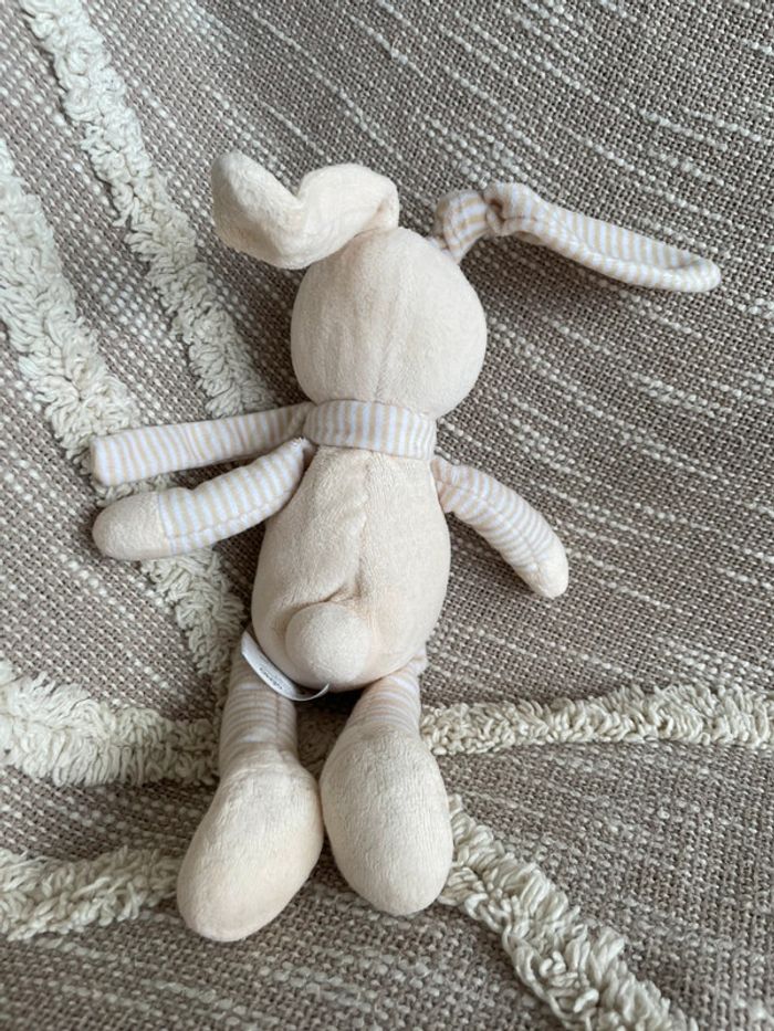 Peluche doudou 27cm gemo lapin beige blanc rayé très bon état - photo numéro 3
