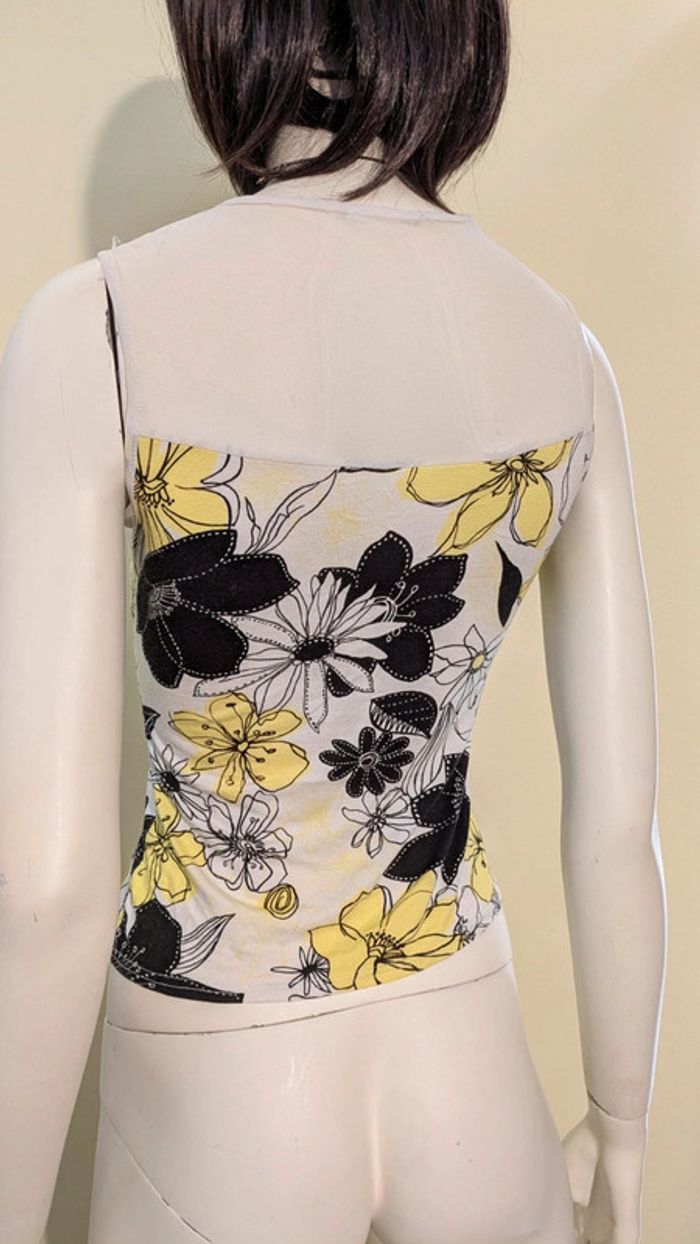 Joli haut fleuri t-shirt dentelle blanc jaune noir - photo numéro 2