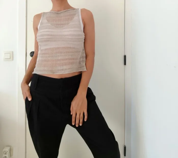 Beau débardeur Sarah Pacini en mailles marron clair - photo numéro 3