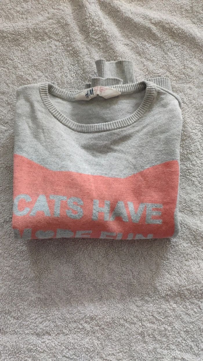 Pull fin h et m 6 8 ans chat orange gris