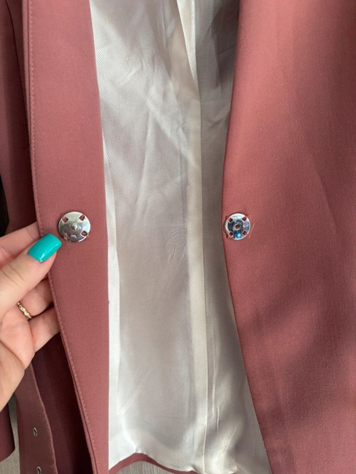 Blazer long ceinturé vieux rose - Zara - S - photo numéro 5