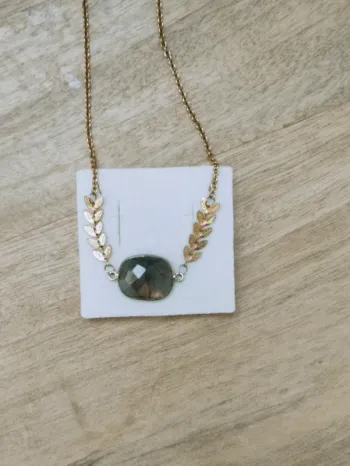 🌿 collie pierre semi précieuse labradorite dorée verte