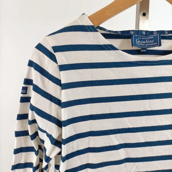 Marinière rayée bleu marine GrandVoile en coton épais col bateau T38/40 A1442 - photo numéro 5