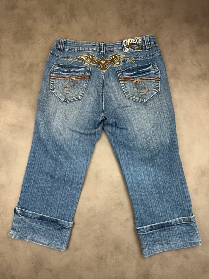 Pantacourt Denim en jeans Vintage à motifs brodé Y2k 00’s Taille 42