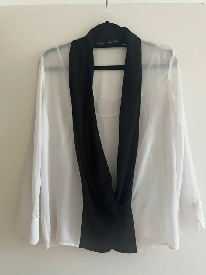 Blouse Zara noire et blanche - Taille S - photo numéro 4