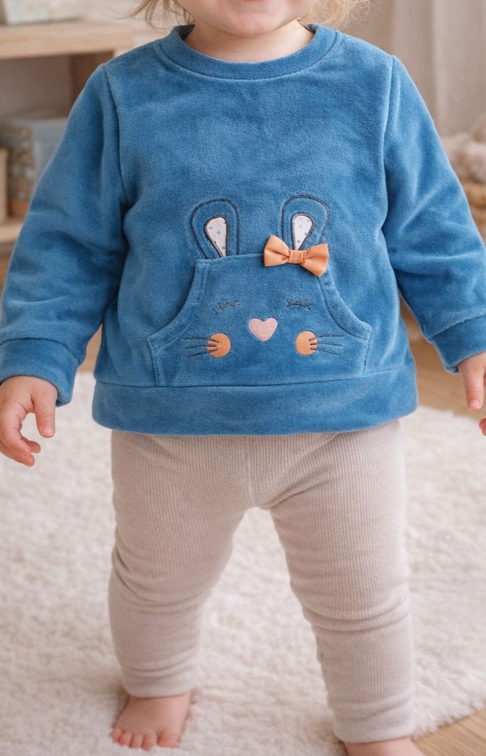 Pull avec poche devant motif lapin - photo numéro 2