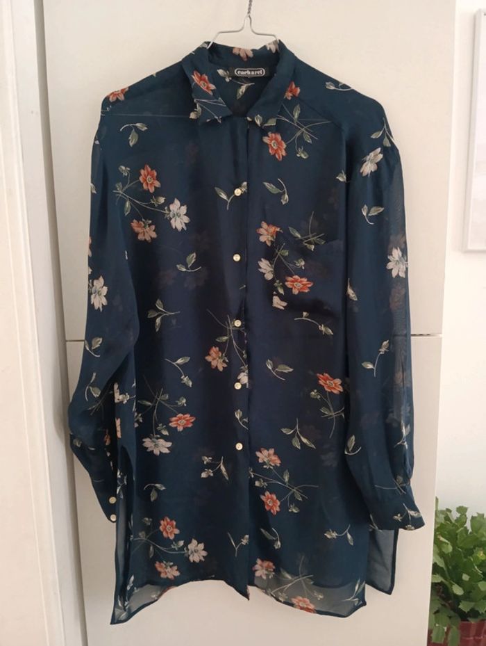 Chemise tunique cacharel voile bleu marine à fleurs - photo numéro 4