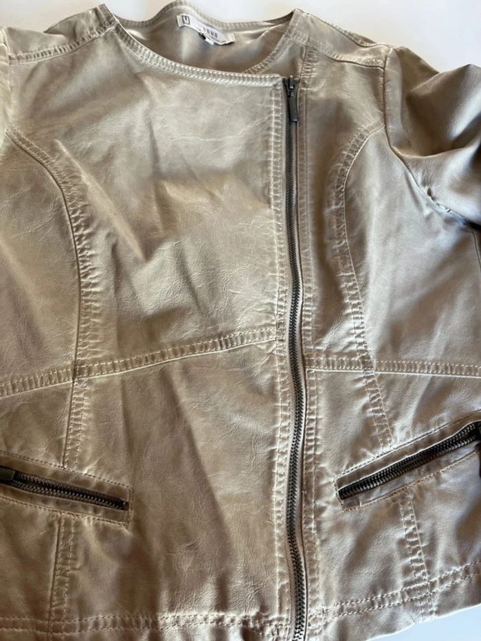 Veste en cuir beige marron - photo numéro 2