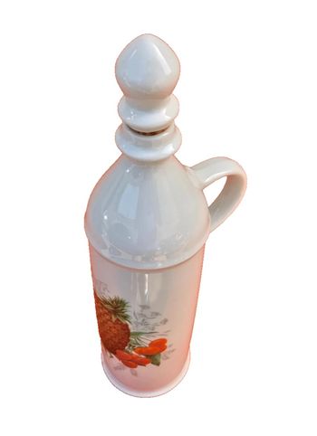 Bouteille à anse Porcelaine blanche à décor de fruits