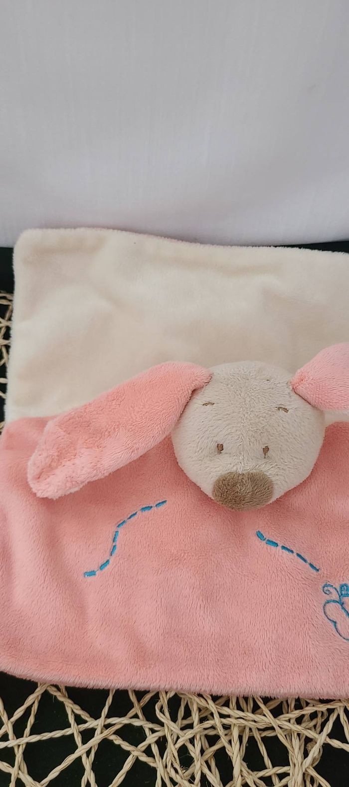 Doudou Plat Lapin Chien Rose Creme Papillon Doukidou Dou Kidou - photo numéro 2