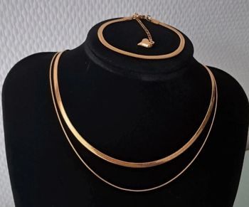 Parure double collier bracelet maille serpent acier inoxydable