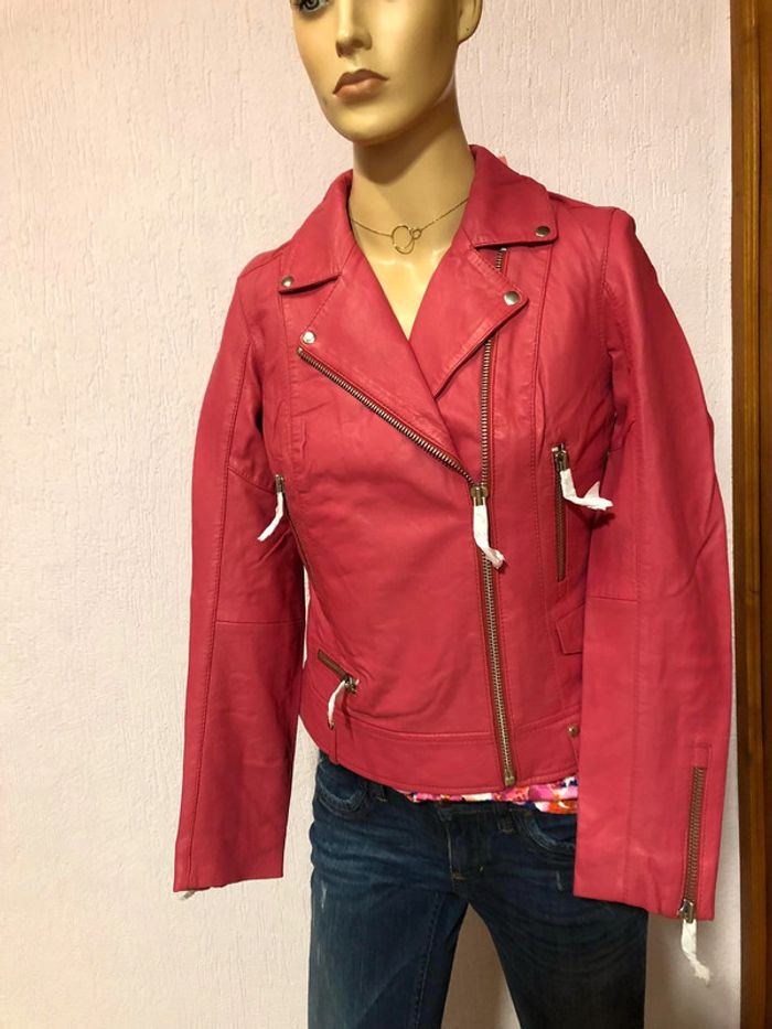 Veste en cuir rose Fuchsia - n e u v e - photo numéro 3