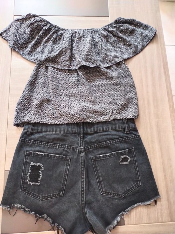 Lot short en jean + haut imprimé - photo numéro 2