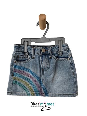 Jupe courte en jean avec broderie arc-en-ciel - Eldys 4 ans