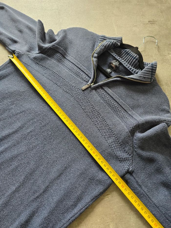 Pull Dockers bleu col montant zippé en maille texturée homme taille S - photo numéro 8
