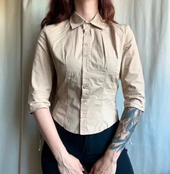 Chemise beige/marron lacets Officecore Corporate Witch Back to School vintage y2k - Taille M