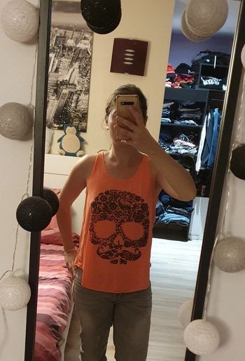 Débardeur Orange fluo tête de crâne M