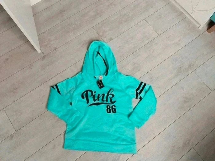 Sweat-shirt à capuche turquoise Pink - photo numéro 2