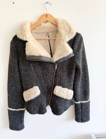 Manteau veste gris & beige fourrure - Molly Bracken taille 38 M 