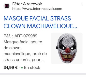 Masque clown strass Halloween