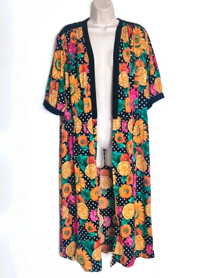 Robe longue portefeuille fleur multicolore noir Rétro / Botto Boutique - 36/S oversize à 46/XXXL - photo numéro 11