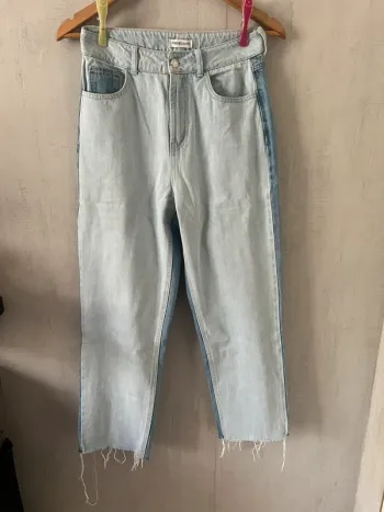Jean mom taille haute bicolore