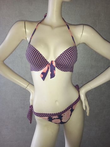maillot de bain 2 pièces violet et rose etam taille 42
