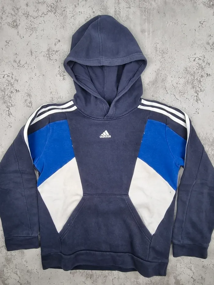 Sweat à capuche Adidas bleu et blanc – Taille 12 ans Garçon (mesures en photos) - photo numéro 3