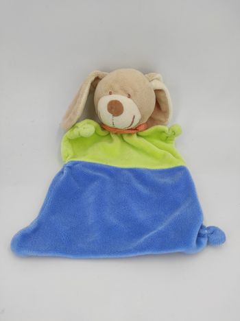 Doudou Plat Chien Bleu et Vert Nicotoy