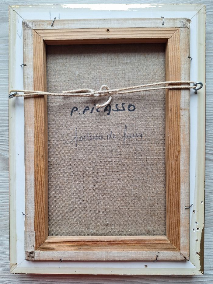 Picasso la porteuse de pain reproduction des années 50 vintage cadre 30,5cmx22,5cm, toile 26,5x18cm. - photo numéro 2