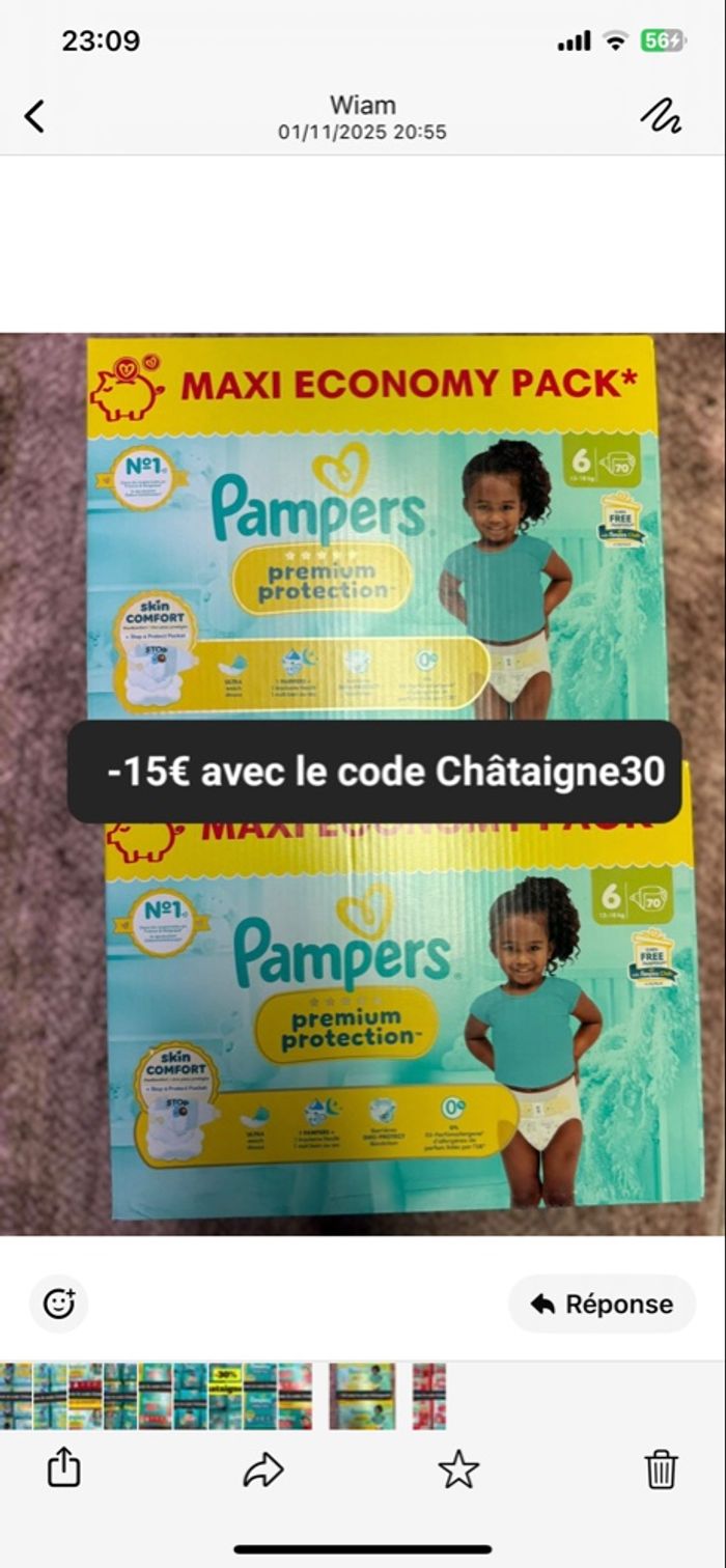 2 carton de couches Pampers taille 6