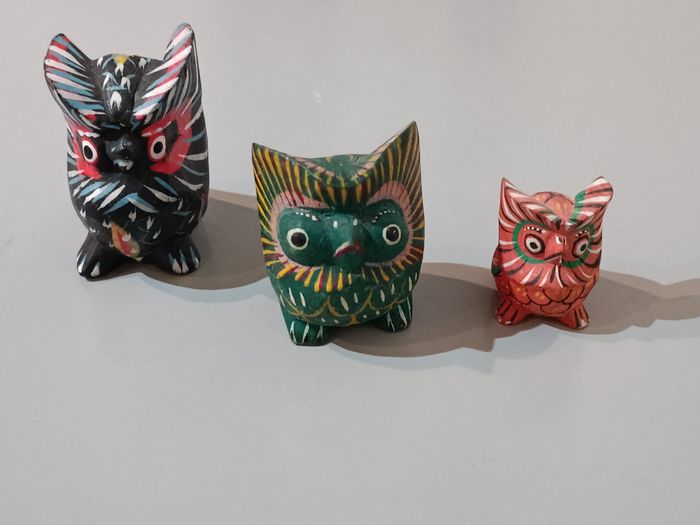 3 chouettes bois polychrome - photo numéro 4