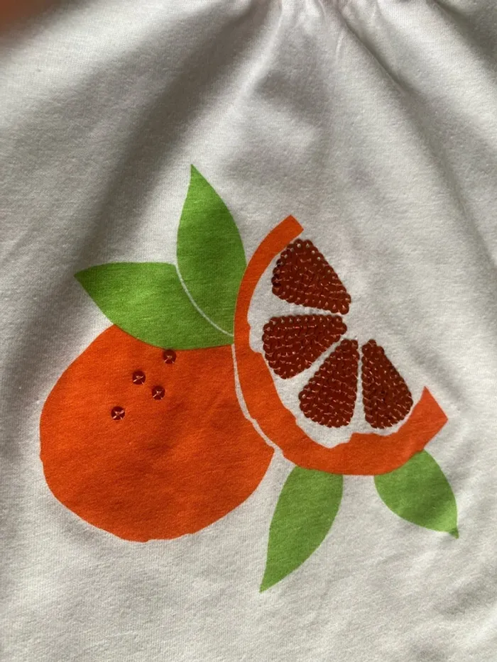 Tee shirt blanc manche courte couture orange bébé fille 12 mois Plus collection - photo numéro 2