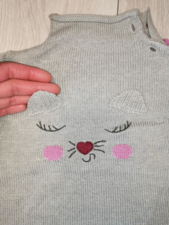 Pull ESPRIT fille 9 mois gris et rose - photo numéro 2