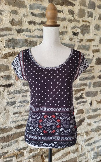 Blouse sans manches à motifs marron écru et rouge Grain de Malice Taille XS ou 34