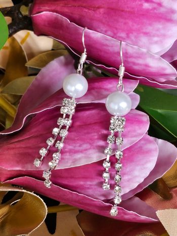 Boucles d oreilles avec perles d eau douce et zirconium en acier inoxydable