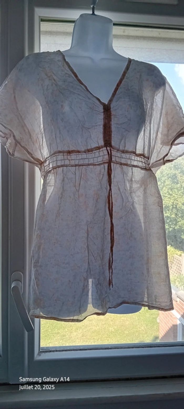 Blouse très légères manches courtes imprimé floral col V avec lien femme 40 esprit - photo numéro 8