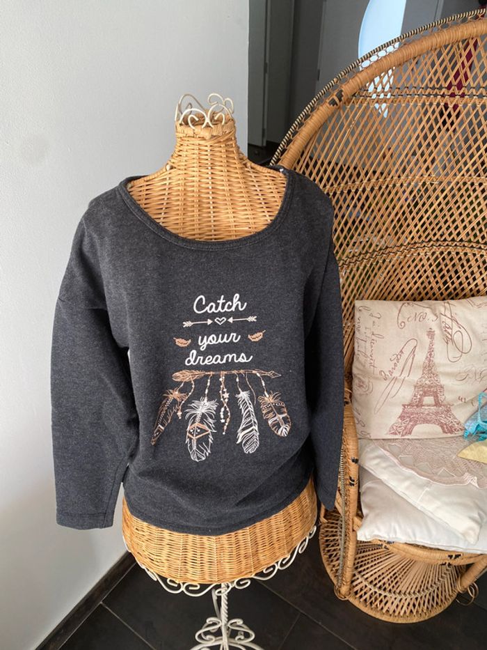 Sweat manches longues gris anthracite La Halle 14/16 ans « Catch your dreams » - photo numéro 3