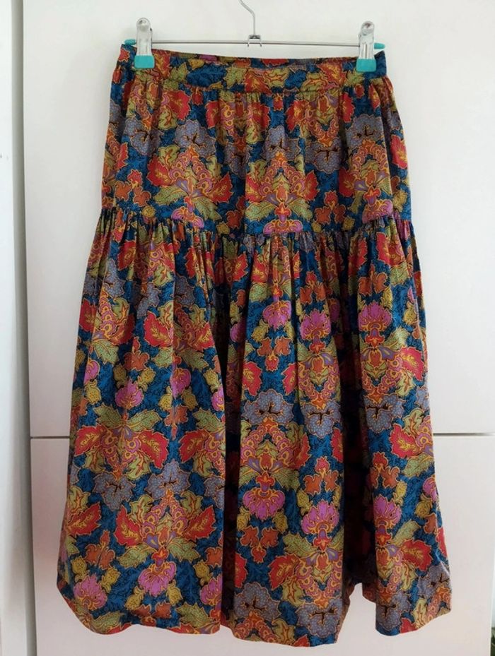 Jupe vintage multicolore en coton - photo numéro 3