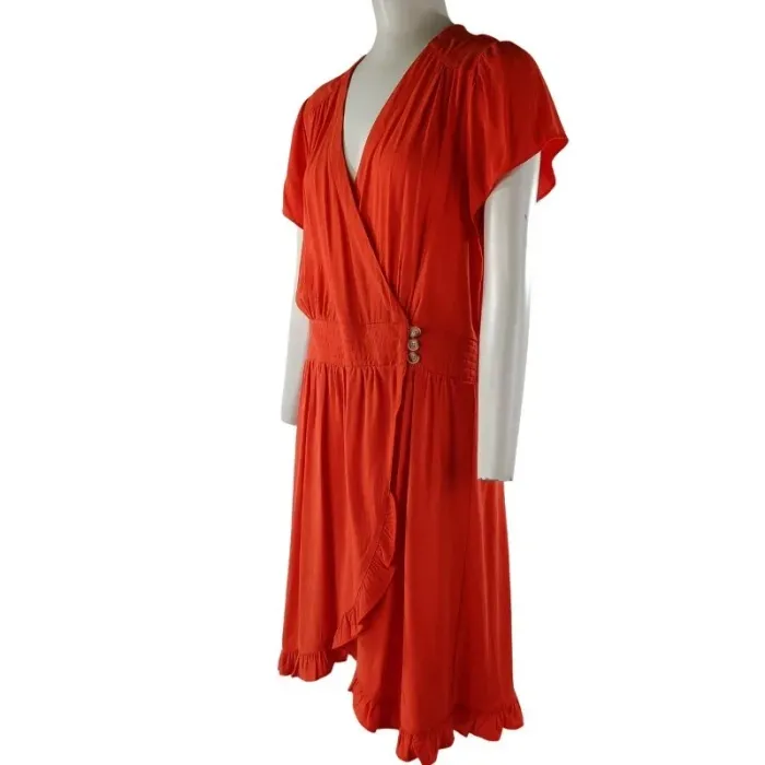 Robe orange fluide à volant effet cache-coeur- Rue Mazarine - Taille L A1118
