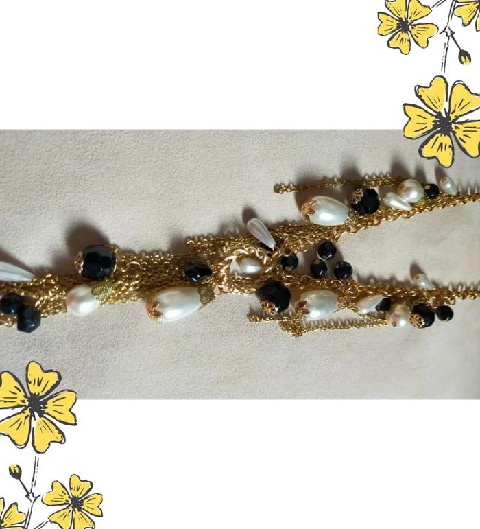 Collier chaîne dorée à pampilles noires & perles nacrées - photo numéro 13