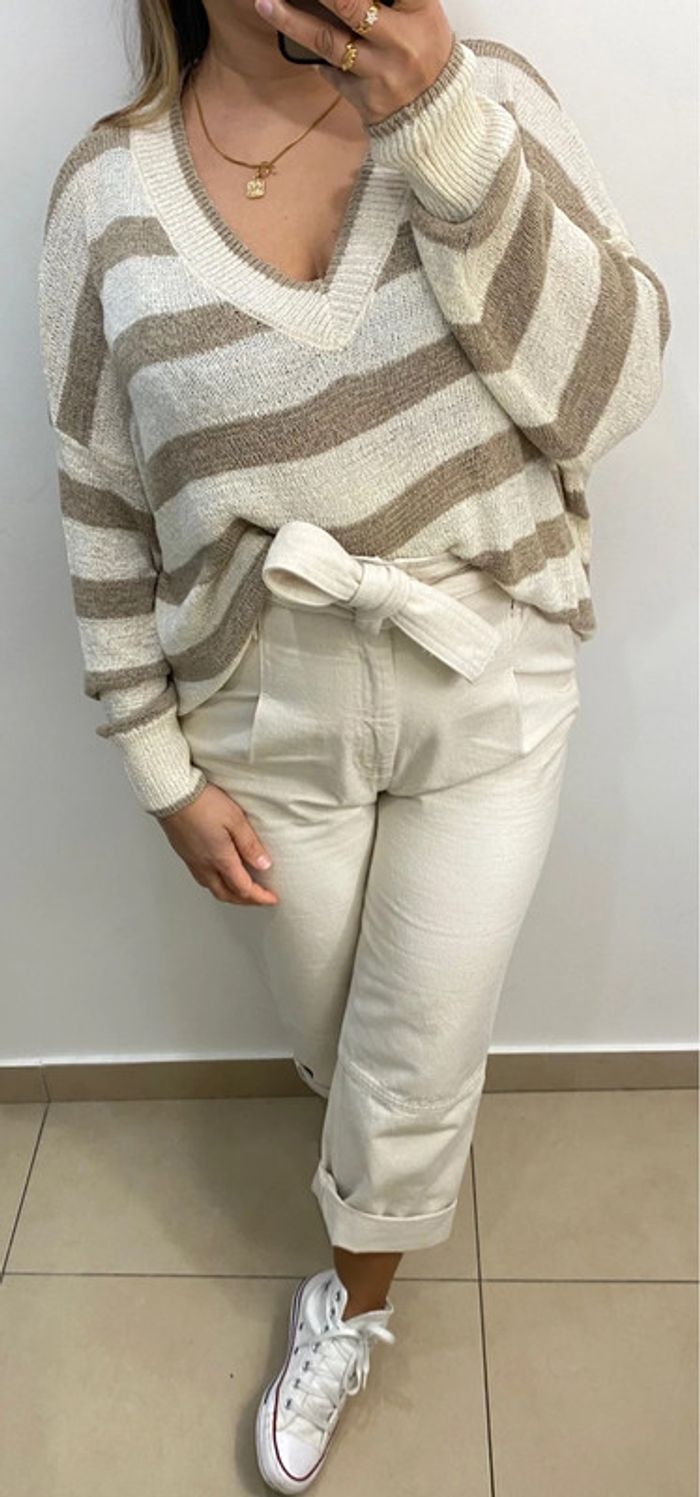 Superbe Pull Ample Fin Bicolore Col V Taille M Et Plus - photo numéro 5