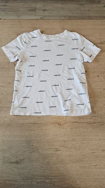 T shirt fille à manches courtes avec inscriptions noires, Bershka, XS