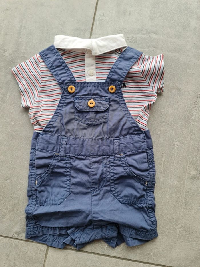 Ensemble été salopette short et T-shirt polos manches courtes 3 mois