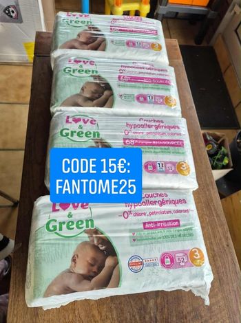 Couche taille 3 Love green : 208 couches (4×52)