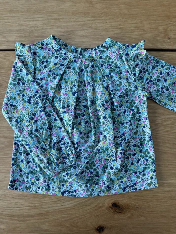 Blouse ML en tissu liberty Wiltshire tons vert/rose/marine - Taille 3 Ans - photo numéro 2