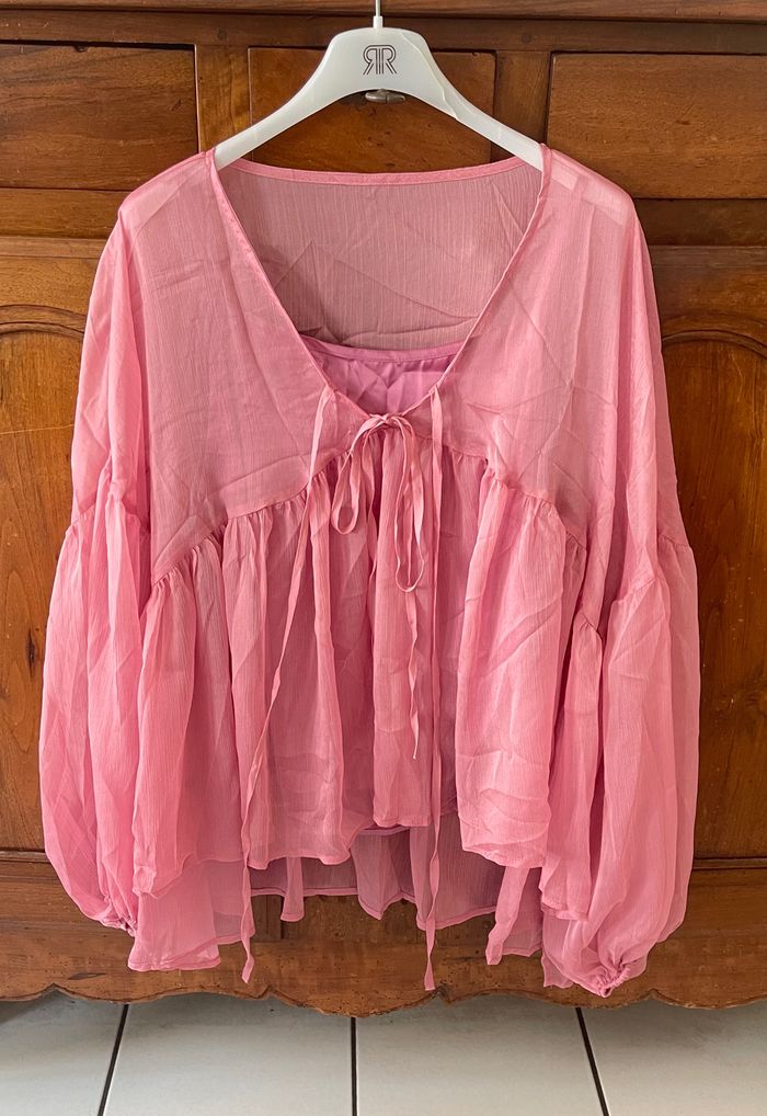 Blouse deux pièces , col V manches longues , rose