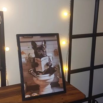 Cadre mural décoration intérieur chien toilette humour