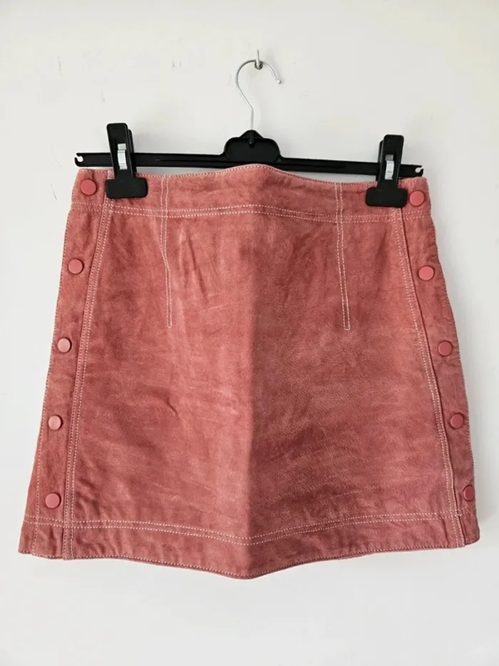 Mini-jupe en suédine/cuir véritable vieux rose Mango taille 38/M